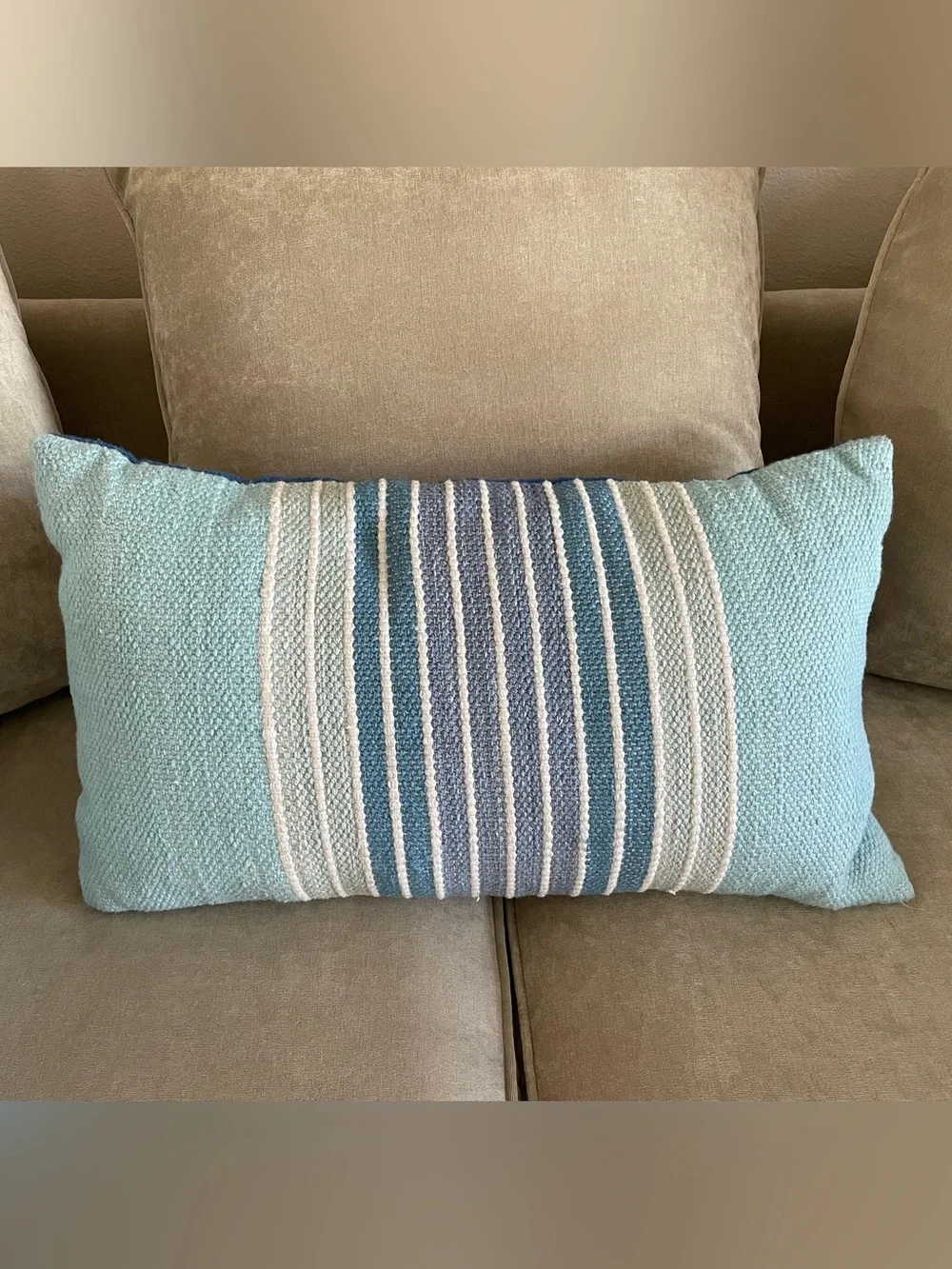 World Market Blue Woven Stripe Indoor Outdoor Lumbar Pillow - Set of Two